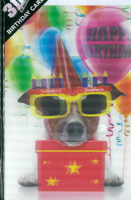 3D Card Happy Birthday Dog Glasses